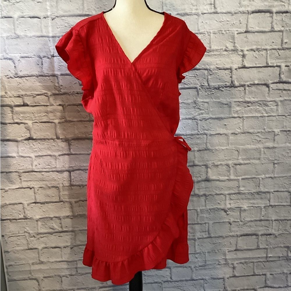 Shein Curve - Women’s Elegant Red Wrap Dress - 3XL